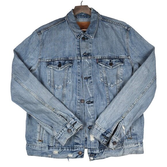 Levi's Light Distressed Wash Denim Trucker Jean Jacket Large - Picture 1 of 11